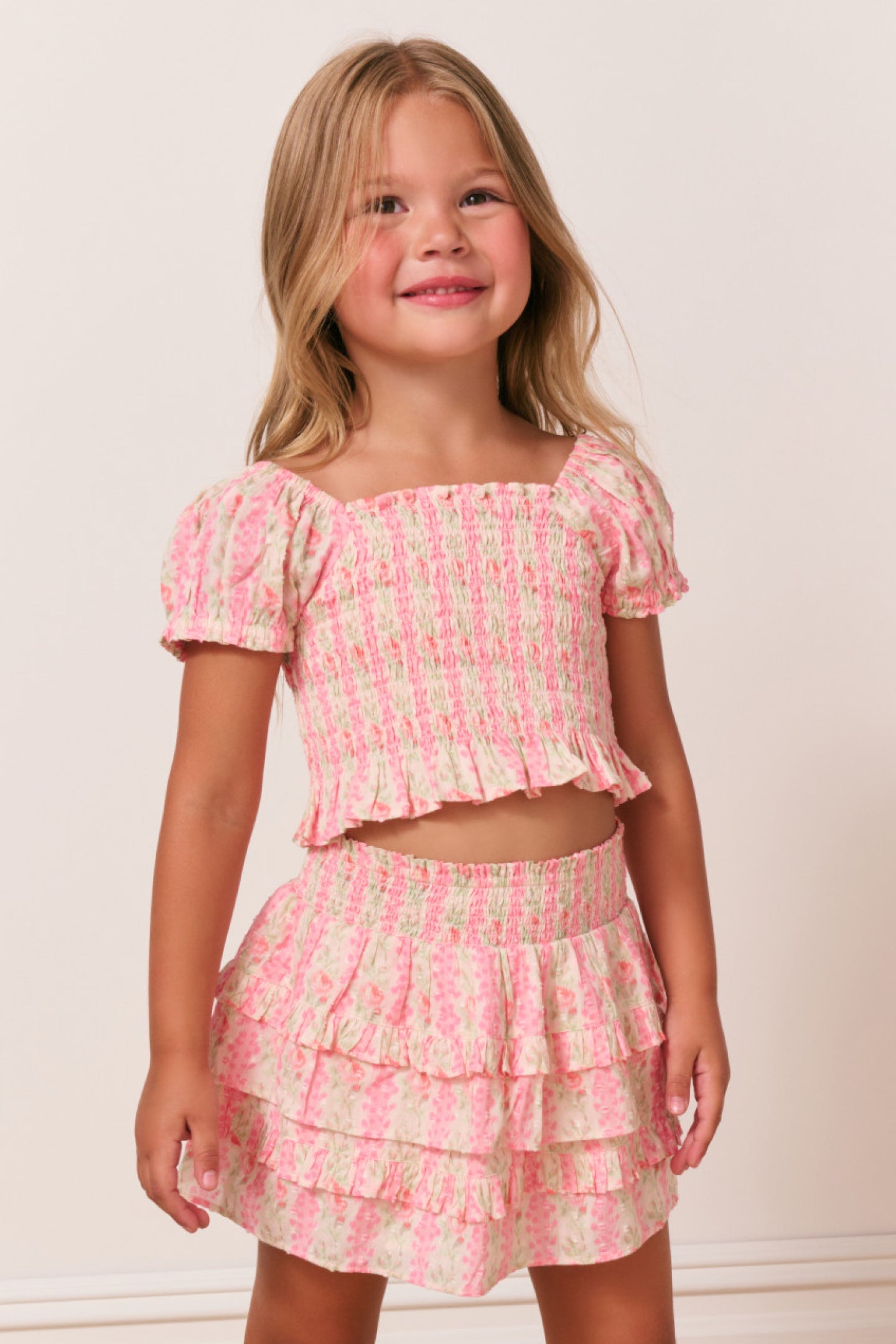 Girls Fabielle Heirloom Print Top - STRAWBERRY MACAROON